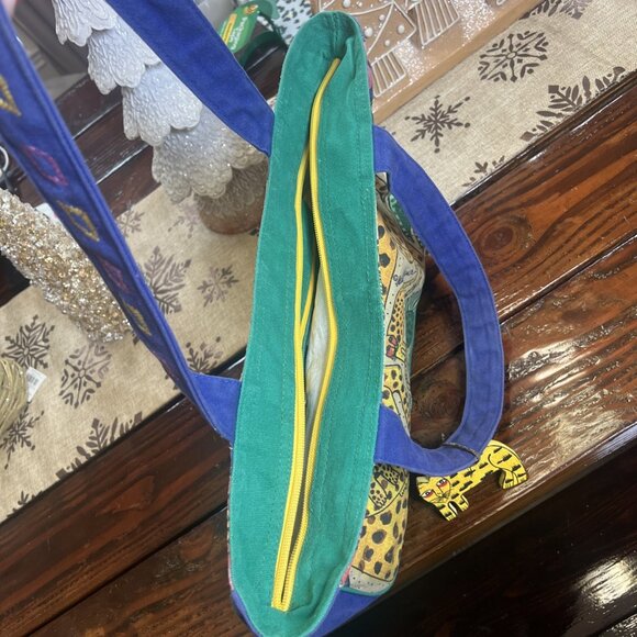 Vintage Laurel Burch Large Shoulder Tote Bag Leopard Cheetah Cat Y2K - Picture 9 of 12